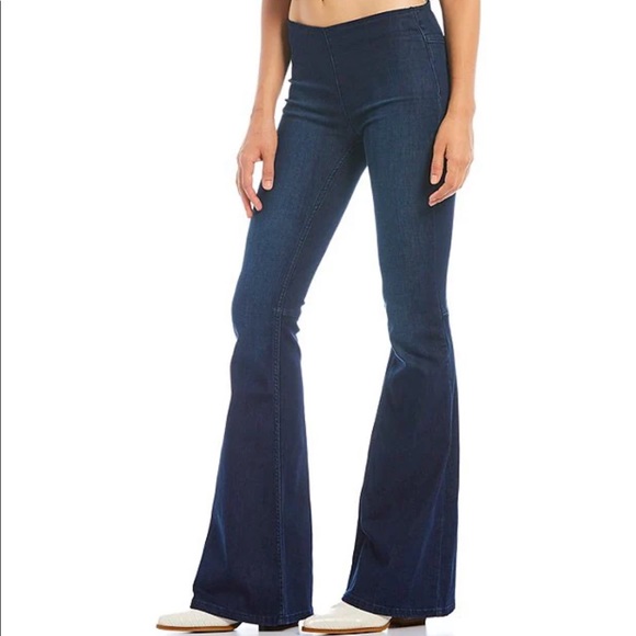 Free People Denim - Free People Blue Denim Flared Jeans With Elastic Waist